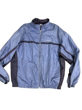 Reebok Mens Blue Navy Full Zip Track Jacket Size S Elastic Cuffs Chest Logo